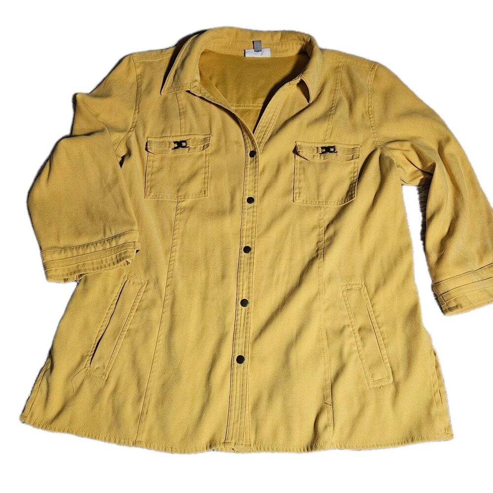JM Collection Womens XL Mustard Yellow Faux Suede Shacket Snap Button Retro 90s
